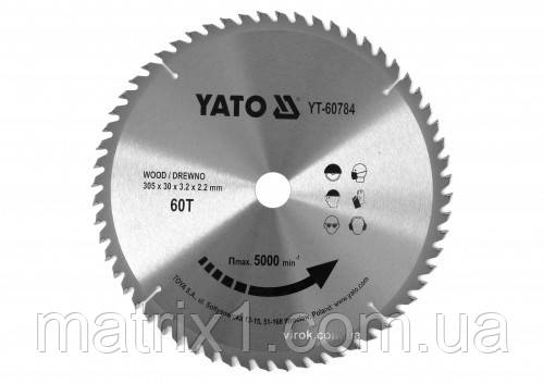 Диск пиляльний переможевий для дерева 305x30x3.2x2.2 мм, 60 зубців, R.P.M до 5000 1/хв YATO (Польща), фото 1