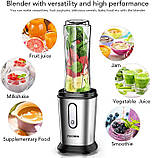 Міні блендер подрібнювач FOCHEA з двома дорожніми пляшками 500W, фото 5