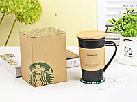 Керамическая чашка Starbucks с маркером, крышкой и ложкой, 455 мл., черная