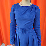 Сукня однотонна міді замш довгий рукав чскрава приталена 46 синя, фото 6