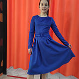 Сукня однотонна міді замш довгий рукав чскрава приталена 46 синя, фото 7