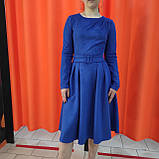 Сукня однотонна міді замш довгий рукав чскрава приталена 46 синя, фото 8