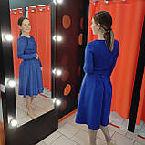 Сукня однотонна міді замш довгий рукав чскрава приталена 46 синя, фото 9