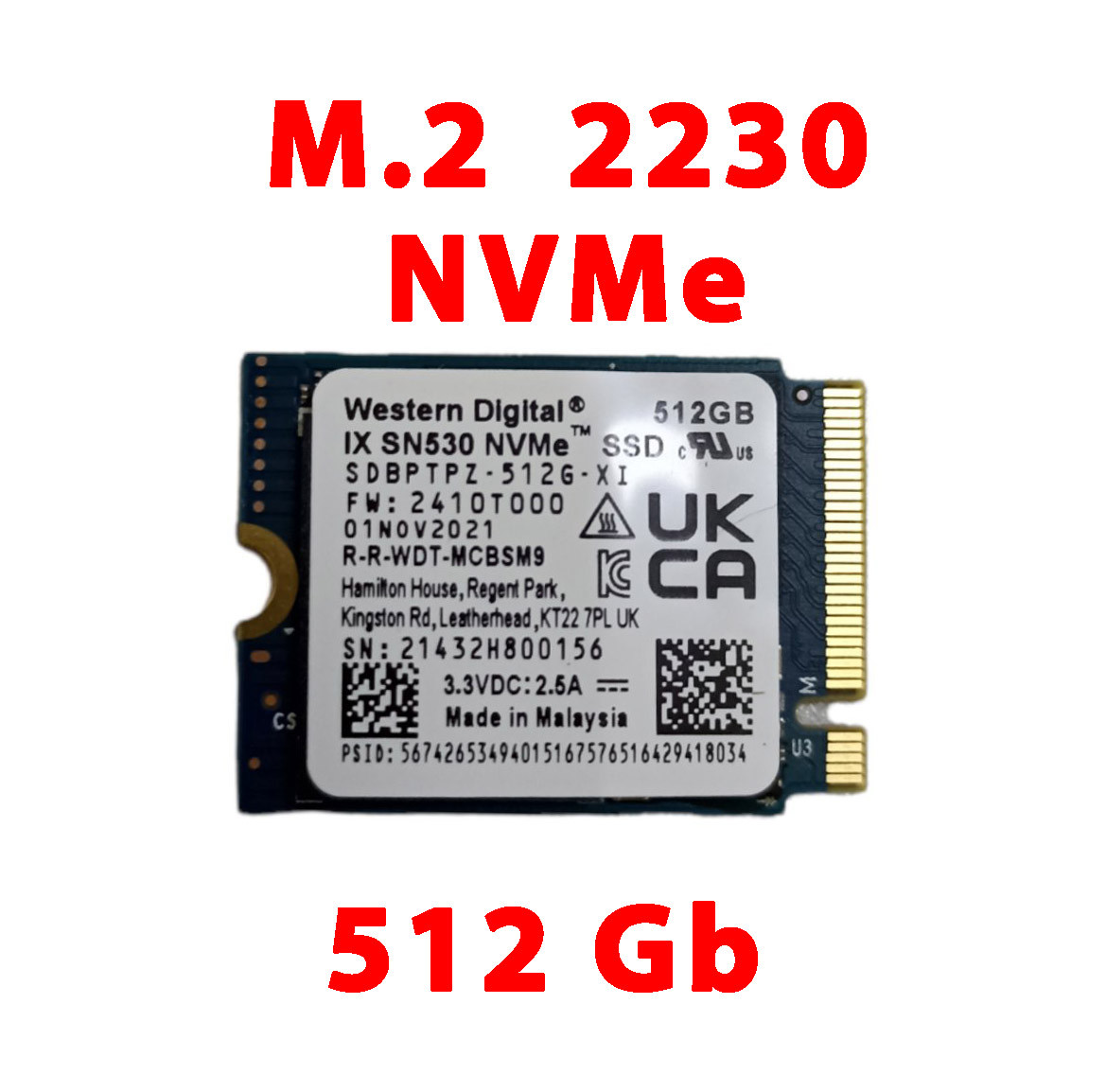 Накопичувач SSD M.2 2230 512Gb Western Digital IX SN530 NVMe