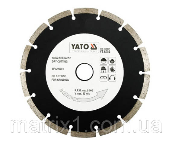 Диск алмазний відрізний "SEGMENT", 180 х 2.5 х 8 х 22.2 YATO, фото 1