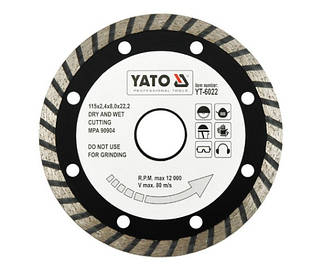 Диск алмазний турбо "TURBO" Ø= 115x8,0x22,2 мм. H= 2,4 мм YATO (Польща)