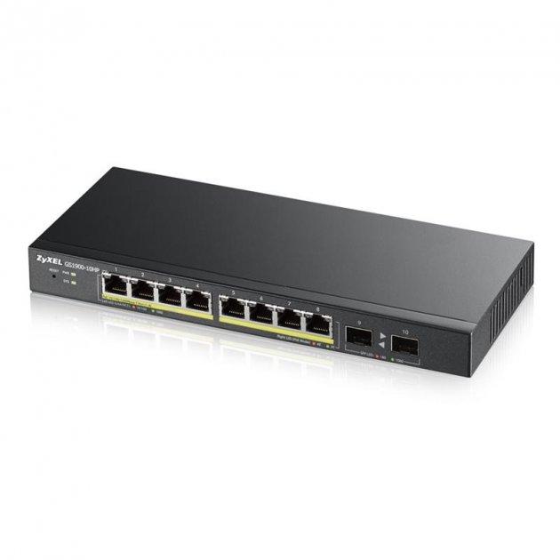 Комутатор ZYXEL GS1900-10HP (GS1900-10HP-EU0101F) (8xGE PoE, 2хSFP, POE 77W, WebSmart)