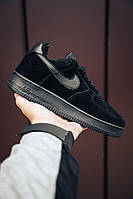 Мужские кроссовки Nike Air Force 1 Low Leather Suede Triple Black (c мехом) ALL04903