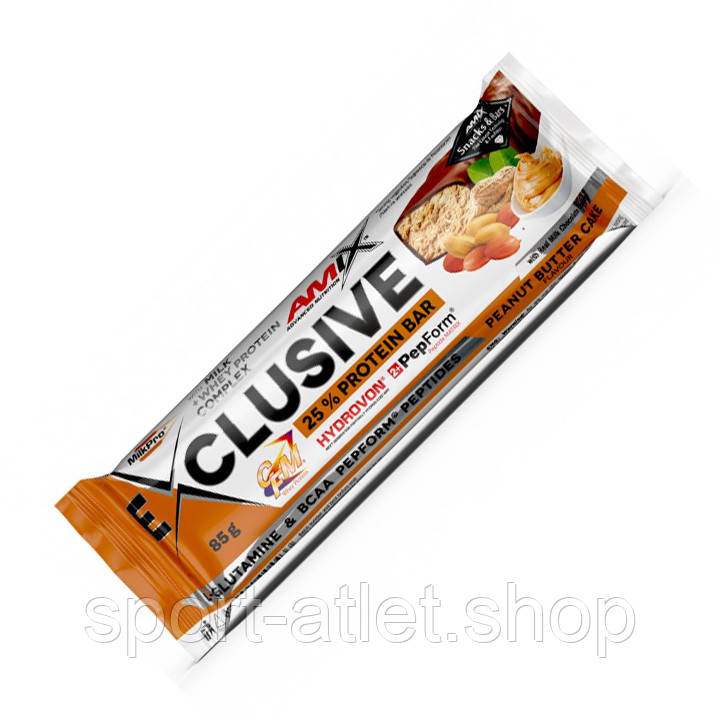 Батончик Amix Nutrition Exclusive Protein Bar, 85 грам Торт з арахісовим маслом