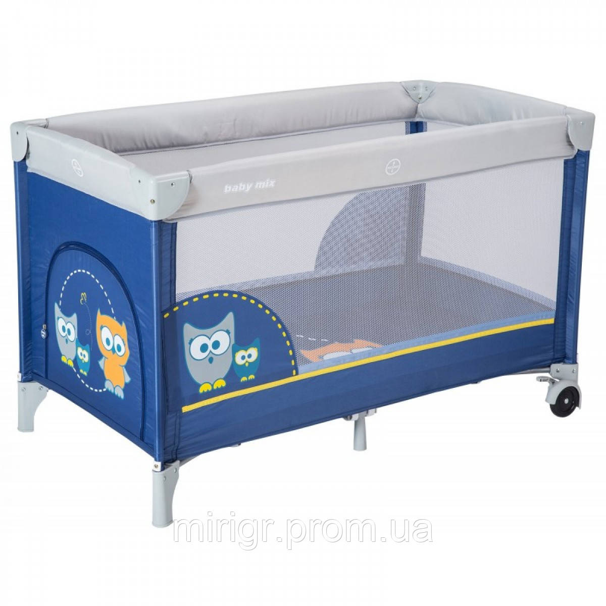 Детская кровать манеж 2 в 1 на колесиках, в комплекте матрас,Сова, navy, синий - фото 1 - id-p1602202921