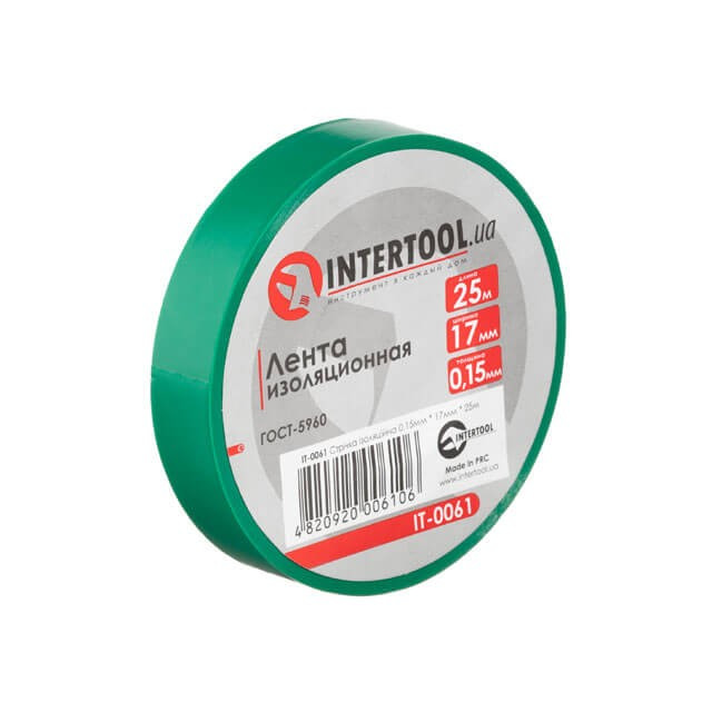 Стрічка ізоляційна 0.15 мм*17 мм*25м зелена INTERTOOL IT-0061