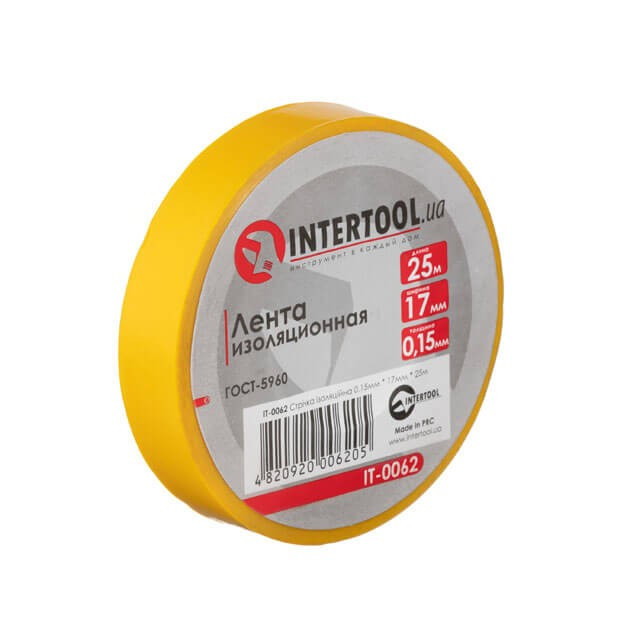 Стрічка ізоляційна 0.15 мм*17 мм*25 м жовта INTERTOOL IT-0062, фото 1