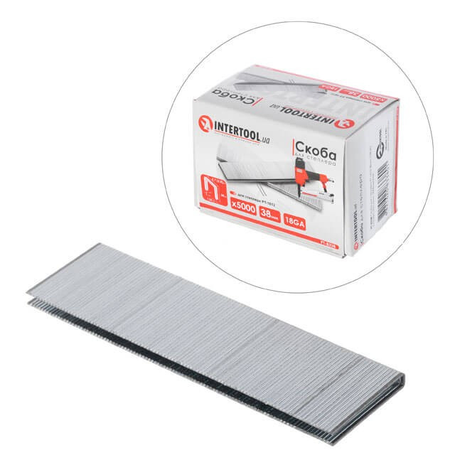 Скоба для степлера PT-1612 38 мм (18GA), 5000 од. INTERTOOL PT-8338, фото 1