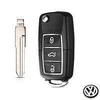 Выкидной ключ Фольксваген Гольф 2 3 Венто (3 кнопки Хром/Жало HU49/Лого VW Black)