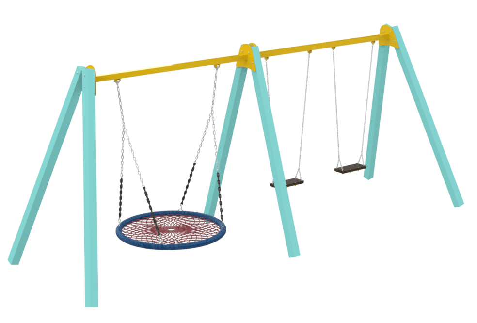 Гойдалки вуличні Triple Fun Wood стійки дерев'яні (Kidigo ТМ)