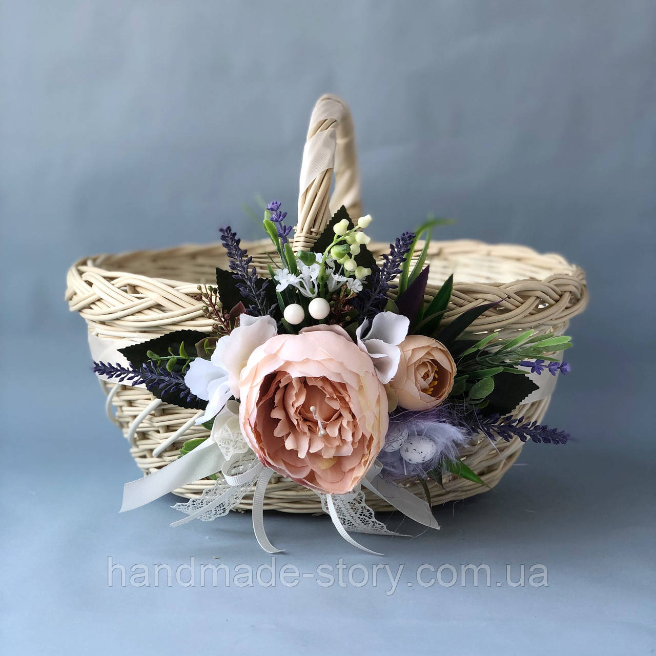 Великодній кошик з декором, колір лози, фото 1