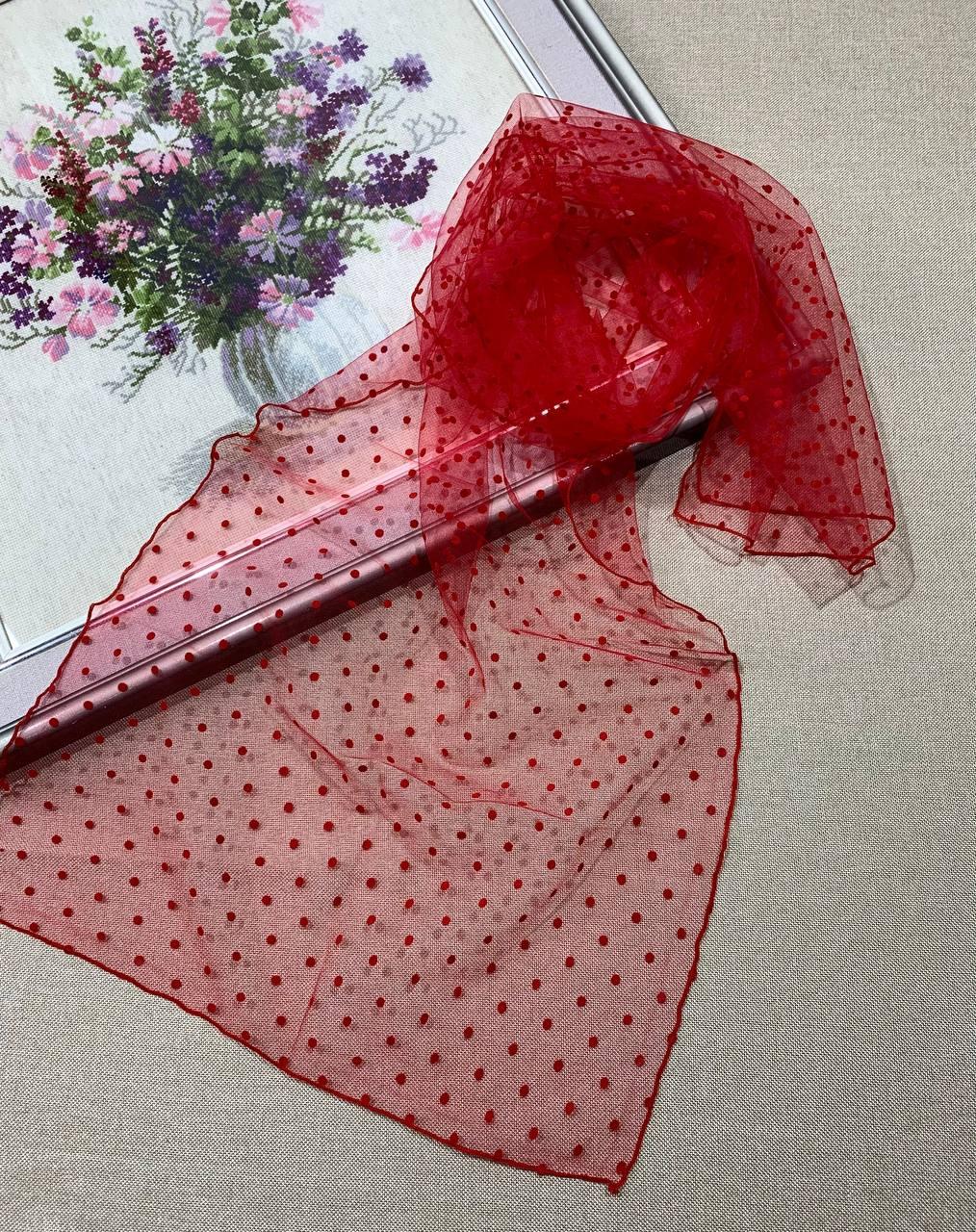 Легкий фатіновий шарф Горох міні 150*45 см червоний
