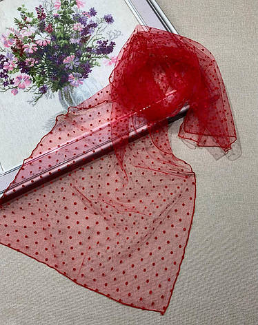 Легкий фатіновий шарф Горох міні 150*45 см червоний, фото 2
