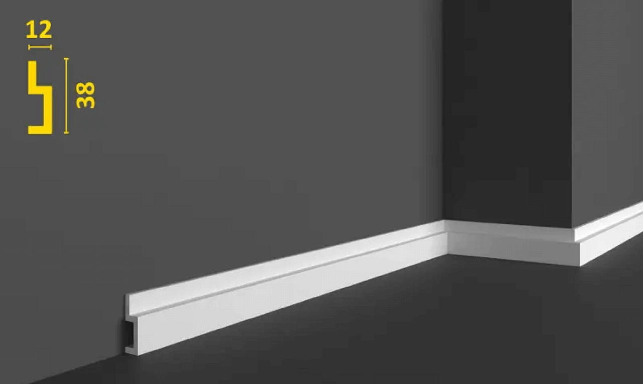 Підлоговий тонкий плінтус із дюрополімеру 38 мм, 2,0м