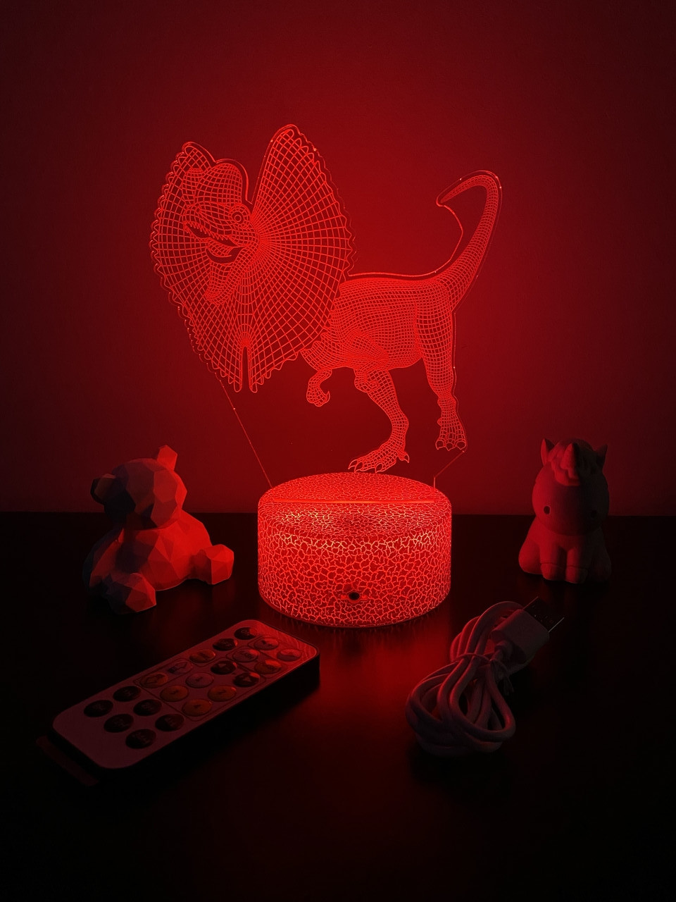 3d-лампа Дилофозавр з коміром, подарунок для любителів динозаврів, 3D світильник або нічник, 7 кольорів та пульт
