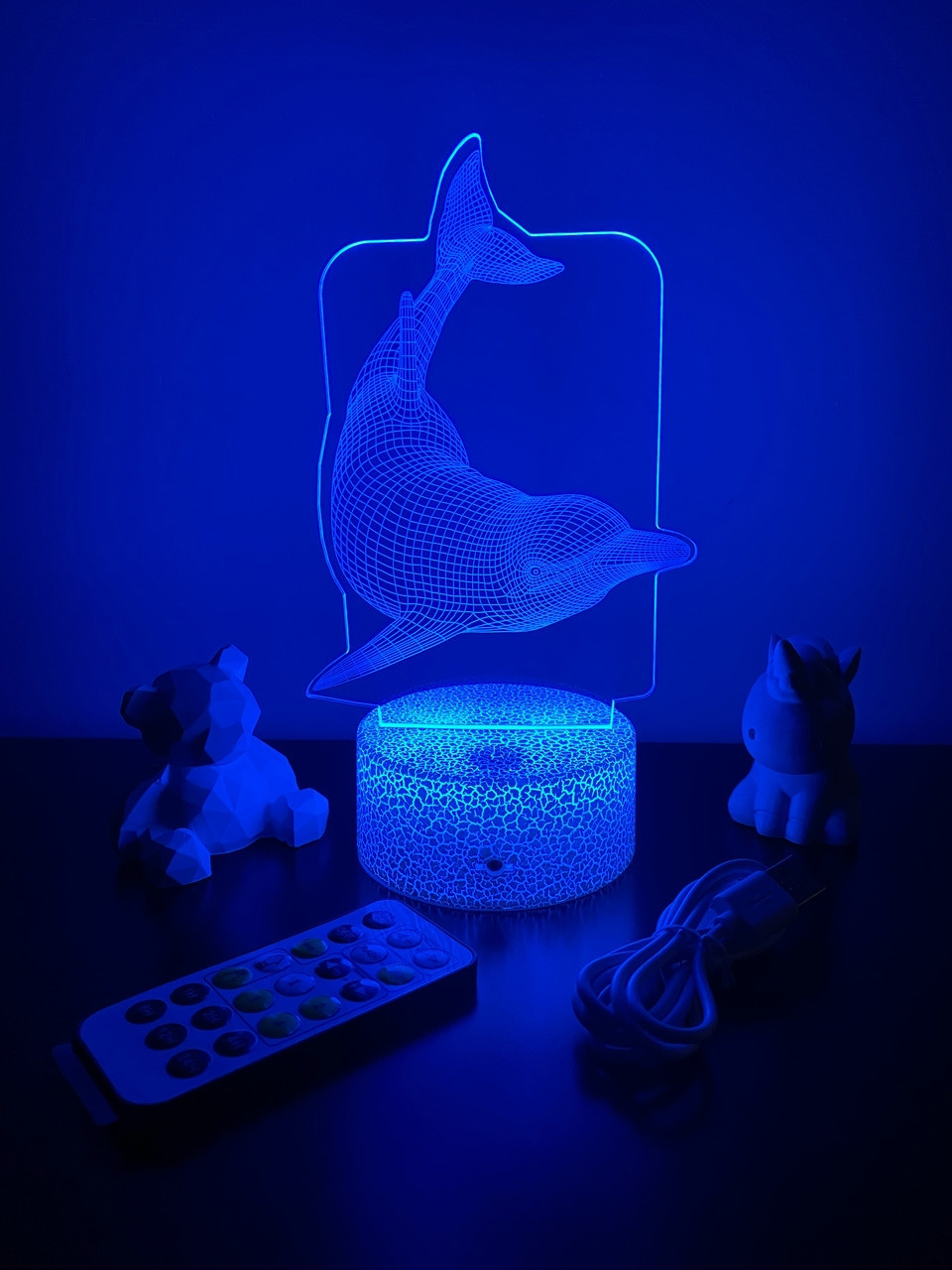 3d-лампа Дельфін, подарунок любителям підводного світу, 3D світильник або нічник, 7 кольорів та 4 режими, пульт