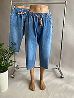 Капри женские Kenalin джинсовые стрейчевые с поясом на резинке с легкими потертостями батал размер 30-36