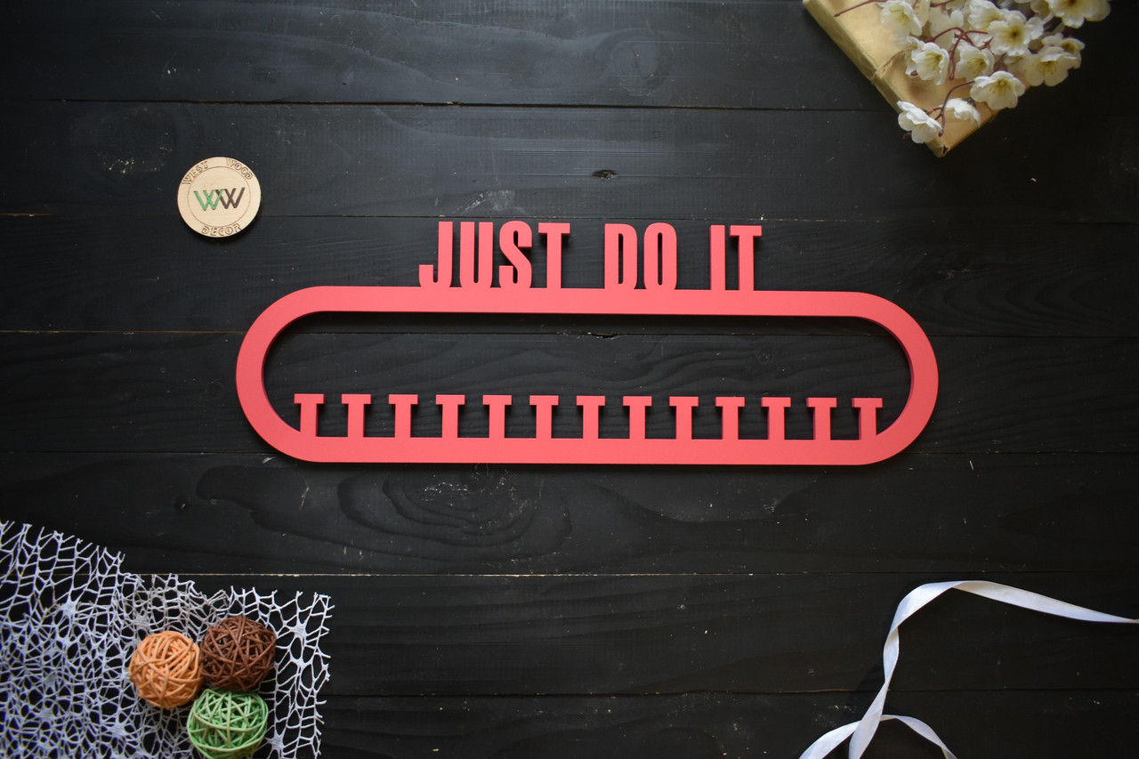 Вішалка для медалей із дерева, медальниця JUST DO IT, вішалка для нагород, фото 1