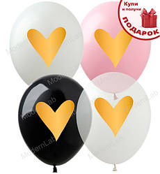 Повітряні кульки "Серця золото" (10 шт.), Ø 30 см