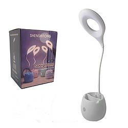 Настільна світлодіодна лампа акумуляторна з usb підключенням біла підставка для ручок та олівців