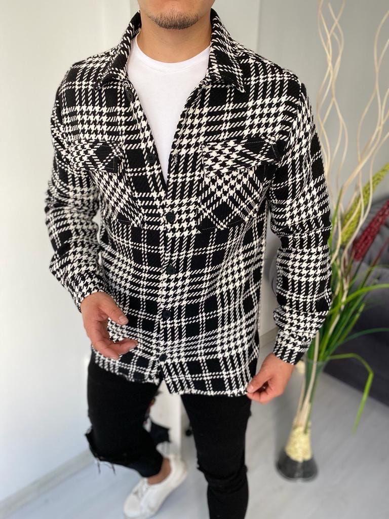 Сорочка байкова в карту чоловіча оверсайз тепла з довгим рукавом чорний із білим Туреччина, фото 1