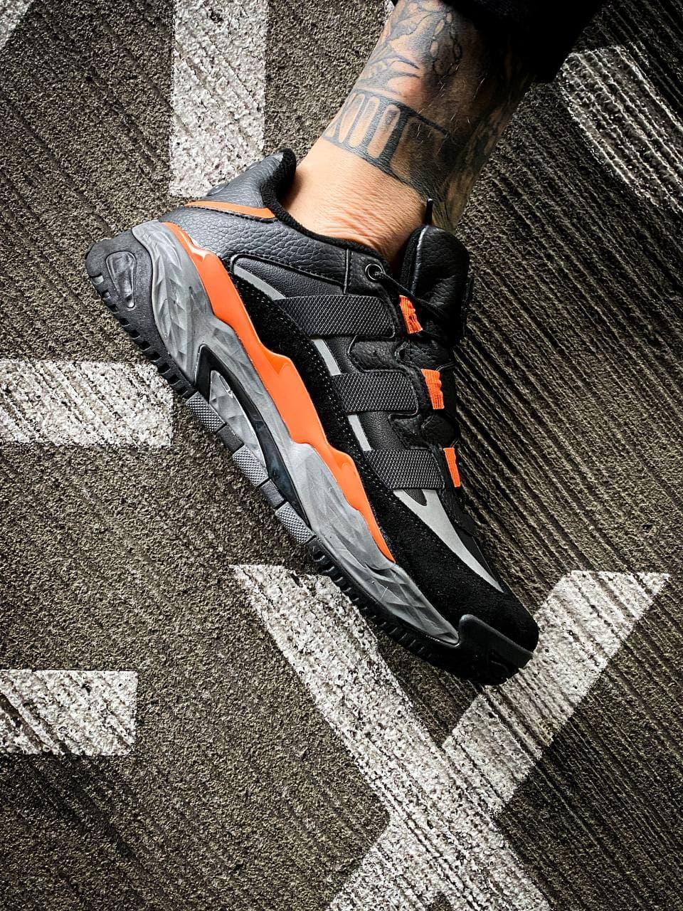 Кросівки чоловічі Adidas Niteball Black Orange чорні демісезонні шкіряні стильні адідас найтбол