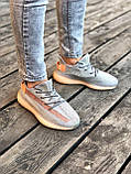 Кросівки Adidas Yeezy Boost 350 V2 trfrfrm літні жіночі сірі з жовтогарячим адідас ізі буст сітка, фото 5