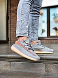 Кросівки Adidas Yeezy Boost 350 V2 trfrfrm літні жіночі сірі з жовтогарячим адідас ізі буст сітка, фото 7