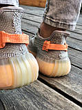 Кросівки Adidas Yeezy Boost 350 V2 trfrfrm літні жіночі сірі з жовтогарячим адідас ізі буст сітка, фото 8
