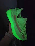 Жіночі кросівки Adidas Yeezy Boost 350 glow in the dark салатові літні повсякденні адідас і буст сітка, фото 9