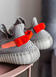Кросівки Adidas Yeezy Boost 350 V2 Tail Light літні жіночі сірі з жовтогарячим адідас ізі буст сітка, фото 3