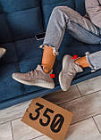 Кросівки Adidas Yeezy Boost 350 V2 Tail Light літні жіночі сірі з жовтогарячим адідас ізі буст сітка, фото 7