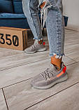Кросівки Adidas Yeezy Boost 350 V2 Tail Light літні жіночі сірі з жовтогарячим адідас ізі буст сітка, фото 10