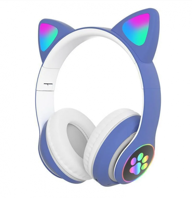 Бездротові Bluetooth навушники Cat STN-28 Котячі вушка Сині дитячі, фото 1