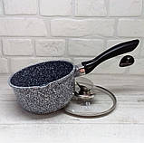 Ківш з антипригарним покриттям гранітним 1.3 л Edenberg EB-8043 Сотейник із кришкою скляний Сірий, фото 3