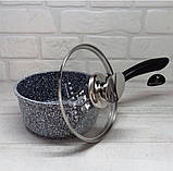 Ківш з антипригарним покриттям гранітним 1.3 л Edenberg EB-8043 Сотейник із кришкою скляний Сірий, фото 5