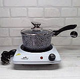 Ківш з антипригарним покриттям гранітним 1.3 л Edenberg EB-8043 Сотейник із кришкою скляний Сірий, фото 8