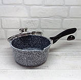 Ківш з антипригарним покриттям гранітним 1.3 л Edenberg EB-8043 Сотейник із кришкою скляний Сірий, фото 10
