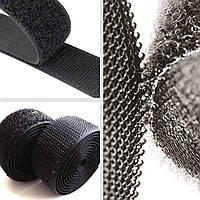 Липучка застежка для сумок, одежды и обуви ширина 20-100 мм цвет черный (бобина 25м) Люкс качество