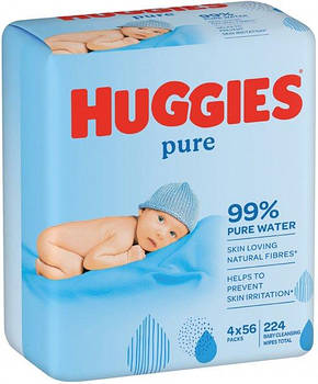 Серветки вологі Huggies Pure Quad 224 шт.