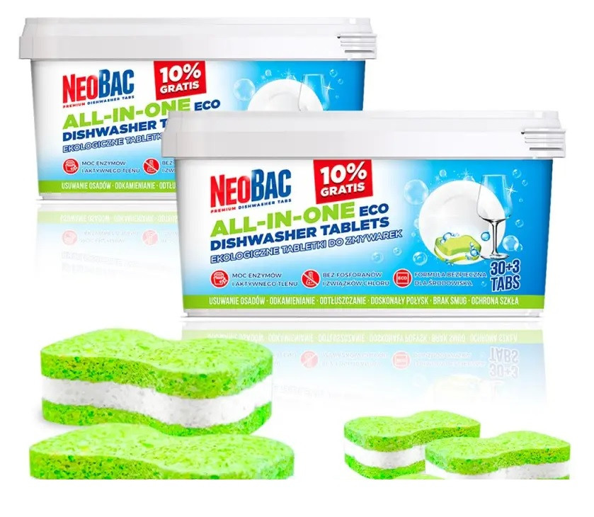 Біо таблетки NeoBac Ecological для посудомийної машини, 60 таб. +6 шт. у подарунок