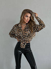 Шовкова жіноча блузка-сорочка з леопардовим принтом