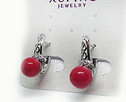 Сережки з червоним каменем XuPing