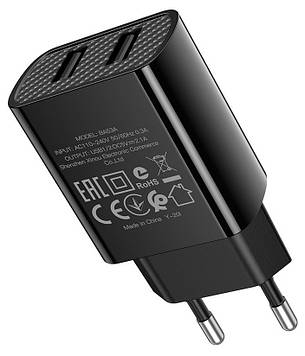 Зарядний пристрій (зарядка) для телефону Borofone BA53A Powerway 2 х USB 2.1 А Чорний (BA53AB), фото 3