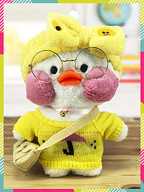 Качка Лалафан в одязі з окулярами Cafe mimi duck Lalafanfan Duck Утя лалафанфан жовтий наряд